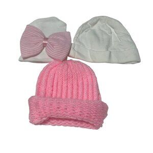 Newborn Baby Hat Set‎ Of 3 - Knit Cotton Bow Detail